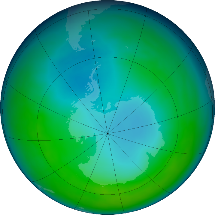 Antarctic ozone map for May 2016